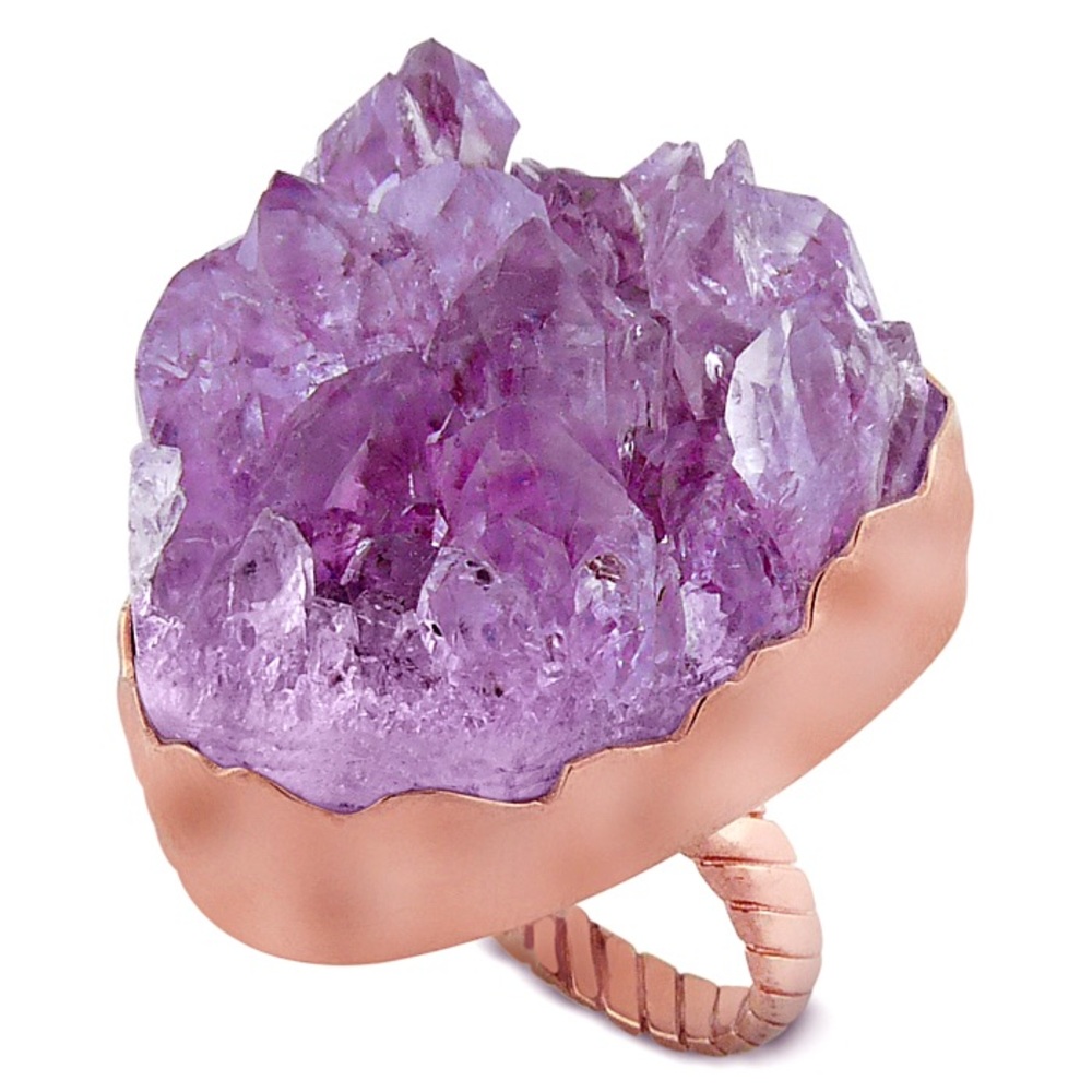 Antique Genuine Sterling Silver Exotic Amethyst Geode Ring – Rose Gold Plated